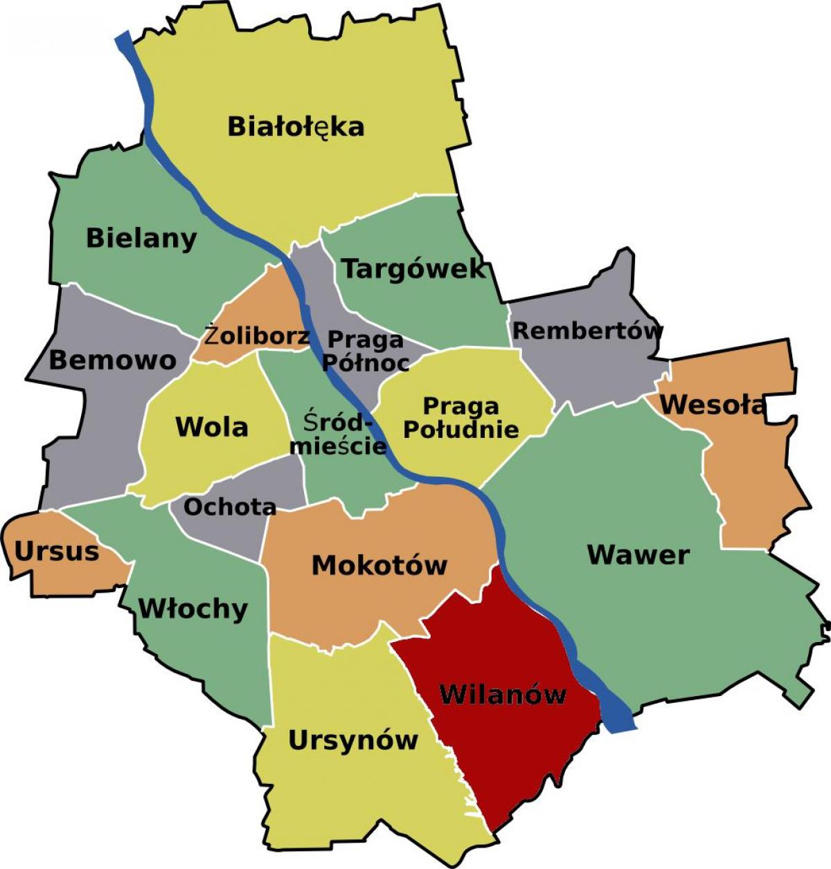 Kart av Warszawa nabolag 