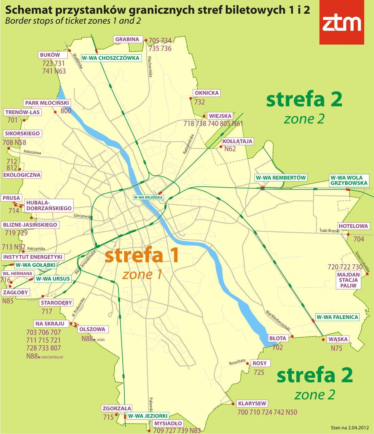 Kart av Warszawa sone 1 2 